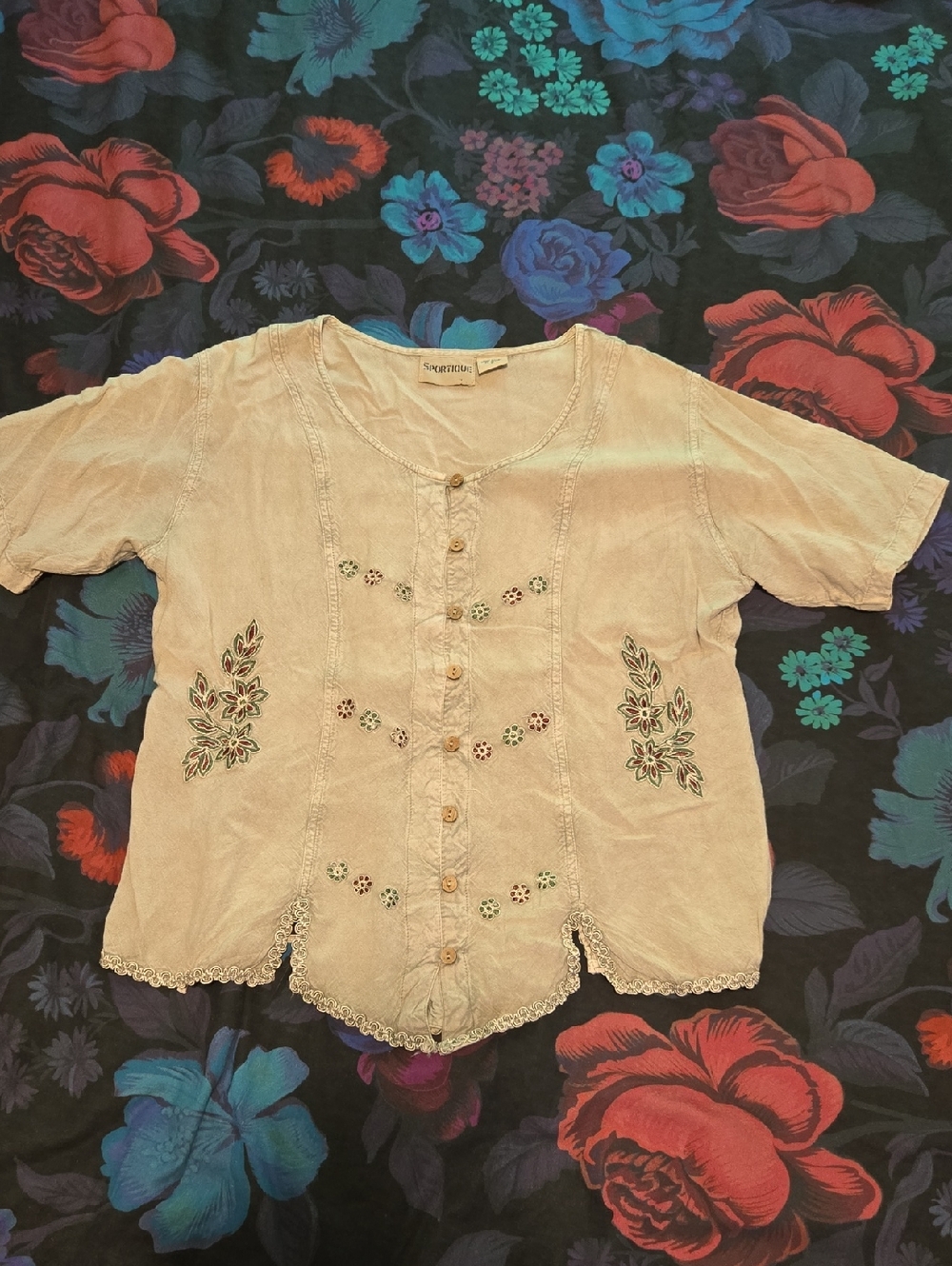 Pale Green Embroidered Whimsigoth Vintage Top